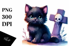 Cute Baby Black Cat Halloween | Sublimation Clipart Product Image 3