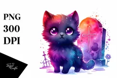 Cute Baby Black Cat Halloween | Sublimation Clipart Product Image 1