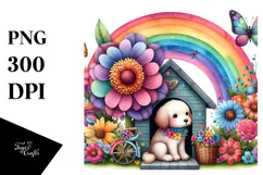 Colorful Dog House with Rainbow Bird Clipart Product Image 1