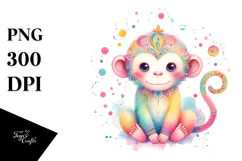 Summer Monkey Baby Watercolor Wimsical Clipart Product Image 1