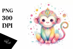 Summer Monkey Baby Watercolor Wimsical Clipart Product Image 4