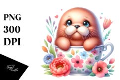 Sweet Baby Walrus in Tea Cup | Clipart Product Image 1