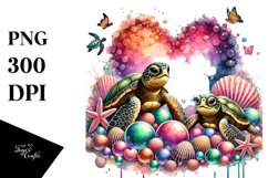 Two Baby Turtles with Heart PNG Product Image 1