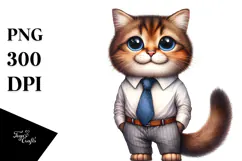Watercolor Cat with Big Eyes Tie and Boots | Clipart Product Image 1