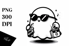 Cute Ghost with Sunglasses Holding Soda PNG Product Image 3