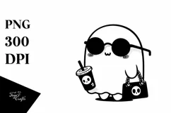 Cute Ghost with Sunglasses Holding Soda PNG Product Image 3