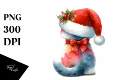 a Cute Christmass Cat with Santa Hat PNG Product Image 1
