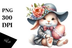 Watercolor Bunny with Egg, PNG Product Image 1