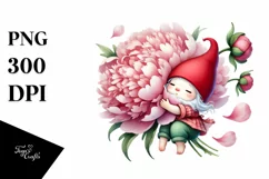 Floating Gnome with Peonies, Watercolor PNG Product Image 1