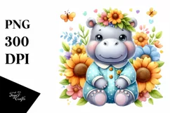 Colorful Hippo Dressed in Sunflowers | Clipart Product Image 3
