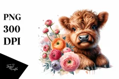 Cute Baby Highland Cow Sublimation Clipart Product Image 3