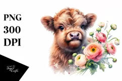 Cute Watercolor Highland Cow | Clipart Product Image 3