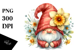 Cute Gnome with Daffodil Floral PNG Product Image 1