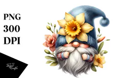 Cute Gnome with Daffodil Floral PNG Product Image 1