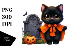 Cute Halloween Black Cat Watercolor Clipart Product Image 1