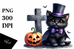 Cute Halloween Black Cat Watercolor Clipart Product Image 3