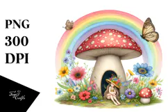 Colorful Fairy House Rainbow Butterfly | Sublimation Clipart Product Image 1