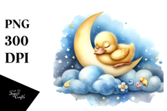 Whimsical Baby Duck Sleeping on Moon PNG Product Image 1