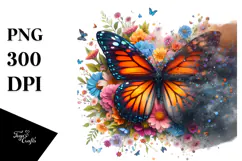 Colorful Butterfly with Flowers PNG Product Image 1