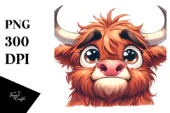 Ridiculously Cute Cow with Anime Eyes PNG Product Image 1