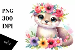 Vibrant Otter with Flower Crown PNG Product Image 1