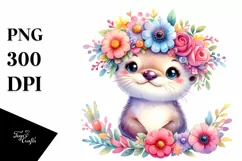 Cute Otter with Flower Crown PNG Product Image 3
