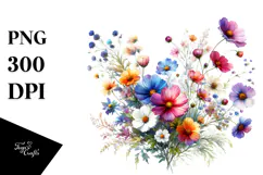 Abstract Wild Flowers, Watercolor PNG Product Image 1