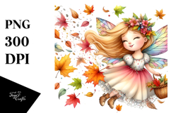 Colorful Watercolor Fairy Tumbling with Autumn Leaves, Product Image 1