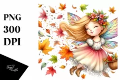 Colorful Watercolor Fairy Tumbling with Autumn Leaves, Product Image 1