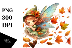 Colorful Watercolor Fairy Tumbling with Autumn Leaves, Product Image 1