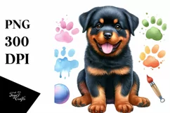 Watercolor Cute Colorful Rottweiler | Clipart Product Image 1
