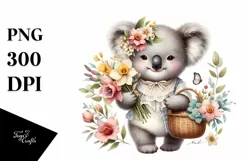 Detailed Baby Koala with Flowers PNG Product Image 3