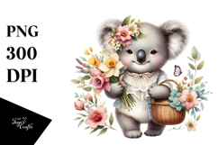 Detailed Baby Koala with Flowers PNG Product Image 1