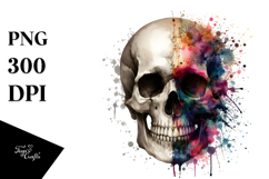 Grunge Skull Half Splashes Watercolor Digital Art Product Image 1