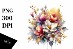Abstract Bouquet with Magnolia in Gold Foil Clipart Product Image 3