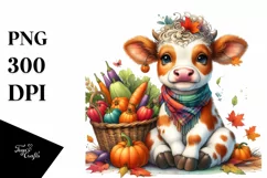 Baby Cow with Autumn Vegetables | Clipart Product Image 1
