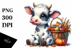 Baby Cow with Autumn Vegetables | Clipart Product Image 1