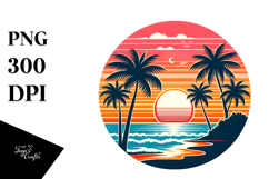 Retro Tropical Beach Sunset, PNG Product Image 1