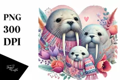 Colorful Boho Baby Walrus Heart PNG Product Image 1