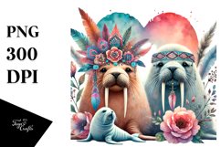 Colorful Boho Baby Walrus Heart PNG Product Image 1