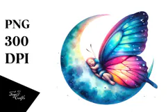 Summer Moon Stars Butterfly Baby Vibrant Clipart Product Image 1