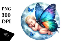 Summer Moon Stars Butterfly Baby Vibrant Clipart Product Image 1