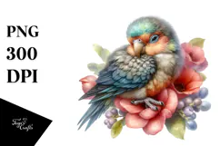 Baby Parrot Sleeping on Flower PNG Product Image 1