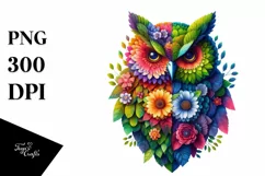 Abstract Vibrant Owl Flowers PNG Product Image 3