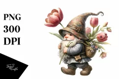 Small Gnome with Tulip Bouquet | Sublimation | Clipart Product Image 3