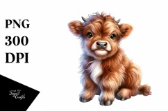 Cute Baby Highland Cow Watercolor Product Image 1