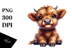 Cute Baby Highland Cow Smiling Sitting | Clipart Product Image 1
