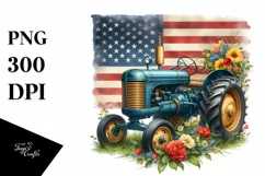 Vintage Tractor USA Flag Watercolor Product Image 1
