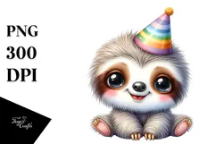 Cute Baby Sloth with Party Hat PNG Product Image 1