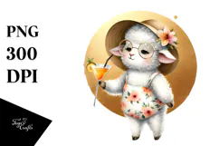 Watercolor Hipster Lamb with Cocktail PNG Product Image 1